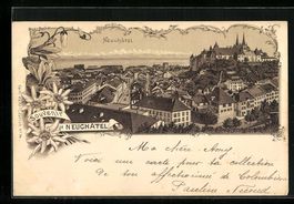 Litho Neuchatel, Ortspanorama aus der Vo
