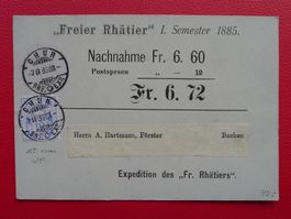 1886: Nr.56 (weisspapierig), Nachnahme von CHUR, Kat: 70.-+
