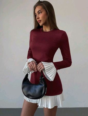 Weinrotes Strickkleid für den Herbst, Grösse M