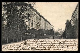 AK St. Gallen, Vadianstrasse mit der Firma Neuburger, Heine 