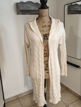 Chicoree Damen Strickjacke Long Hoodie Grösse L Perlweiss 