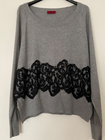 Hugo Boss Pullover mit Spitze Gr M/L grau/schwarz wie neu