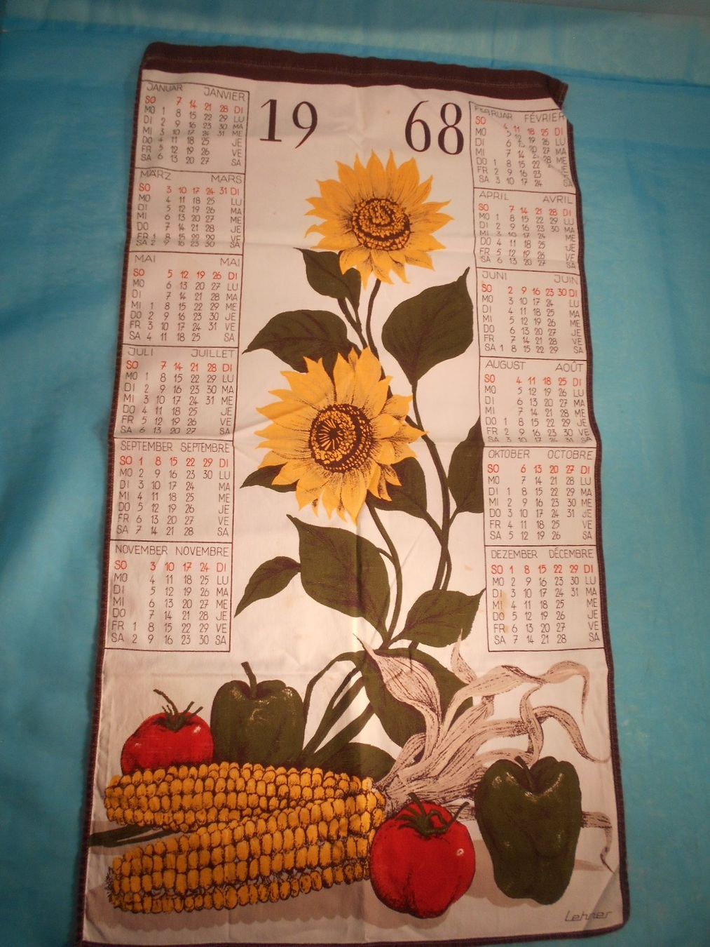 Kalender: Stoffkalender, 1968, Lehner, Sonnenblumen – Gebraucht aus Bellach von JingleCherry