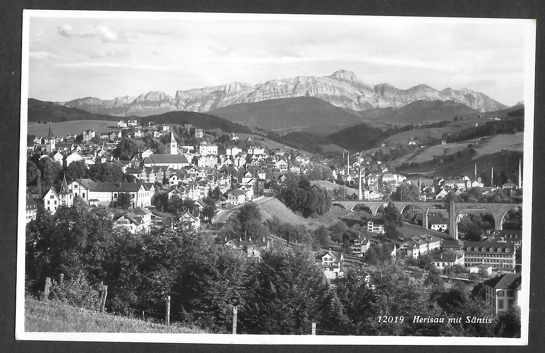 Cartoline postali: Herisau Gesamtansicht mit Säntis – Usato da Olten venduto da clotaldi