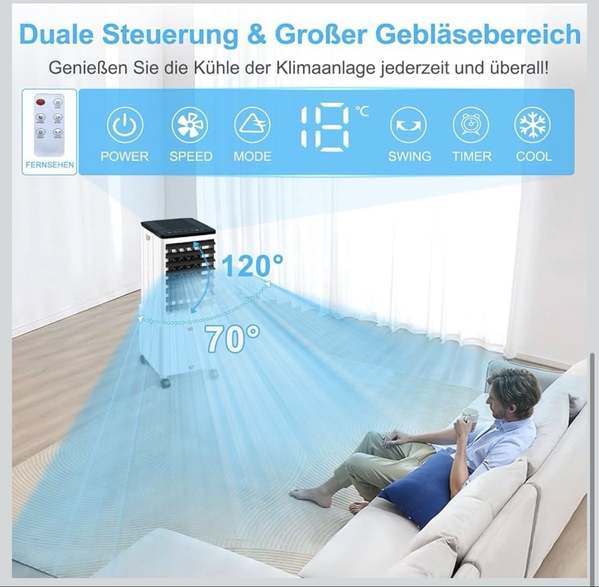 Climatiseurs: Air Cooler Ventilator 14L 3 Speeds Remote Control White – Neuf (Voir description) à Neuhausen par ven_ksf8 2