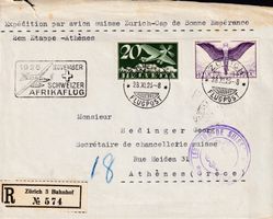 1926, Afrikaflug mit Nr. F4+F12, auf R-Brief nach Athen