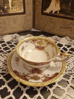 Vintage Mokkatasse mit Untertasse – handveredeltes Golddekor