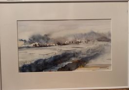 joli paysage d'hiver signé Gabriele ,1950 aquarelle