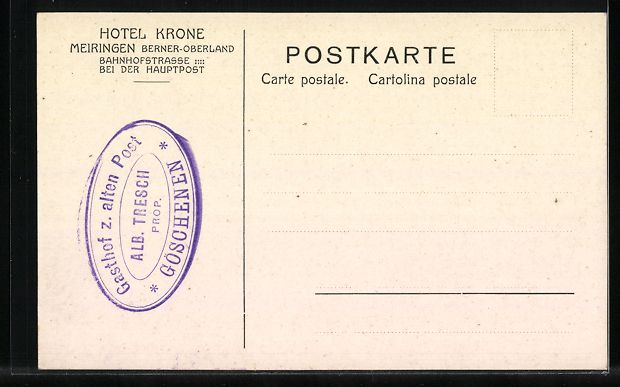 Ansichtskarten: Meiringen, Hotel Krone, Bahnhofstrasse – Gebraucht aus Berlin von bartko-reher 1