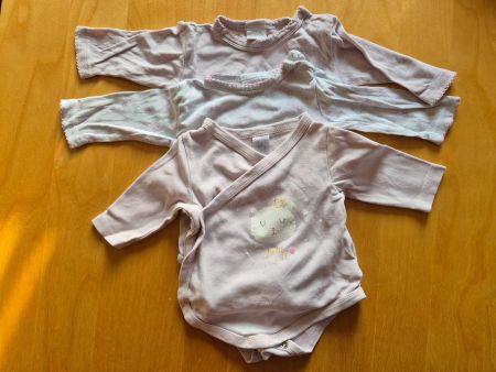 3x Baby Bodys Gr. 50/56, Langarm, rosa/weiss, auch einzeln