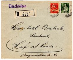 seltener POKO-Perfin Chargé Beleg von BASEL nach DEUTSCHLAND