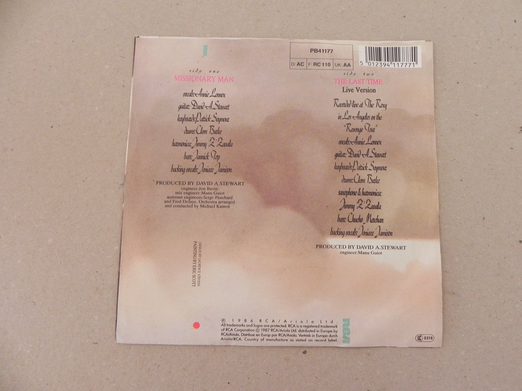 Dischi in vinile: Single brit. Pop Duo Eurythmics 1987 Missionary Man – Usato da Siebnen venduto da krimsie 1