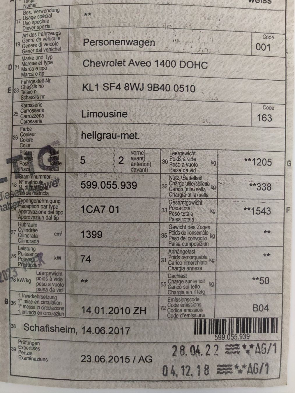 Chevrolet Autos: Chevrolet Aveo 1.4 16V LS Plus – Gebraucht aus Neuenhof von  9