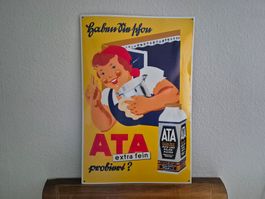 Emailschild ATA Scheuermittel Pulver Emaille Schild Reklame