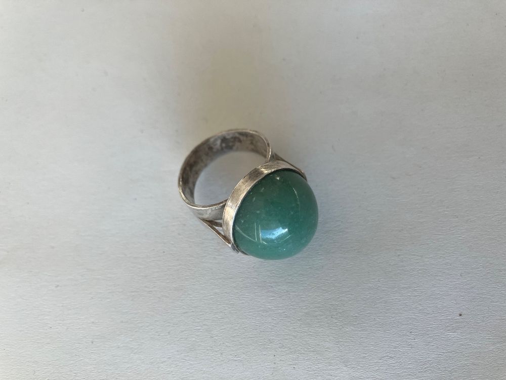 Bague En Argent Sterling Avec Pierre Verte - Taille 54 (17.3 Mm) - Occasion