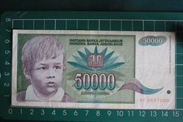 currency banknote jugoslavije 50000 dinara 1992