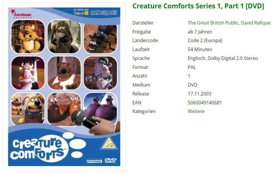 Tutti i DVDs: Creature Comforts Series 1, Part 1 [DVD] – Usato da Buchrain venduto da Sssschaller