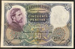 Spanien 50 Peseten 1931 Banknote, Top Zustand, Rarität