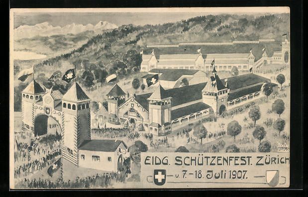 Cartoline postali: Zürich, Eidgenössisches Schützenfest  – Usato da Berlin venduto da bartko-reher