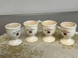 4er Set Vintage Eierbecher mit Blumendekor, Keramik, Top!