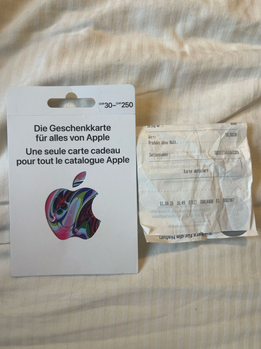 Gutscheine: Apple Gift Card CHF 30-250 new – Neu und originalverpackt aus St. Moritz von ver_kn95