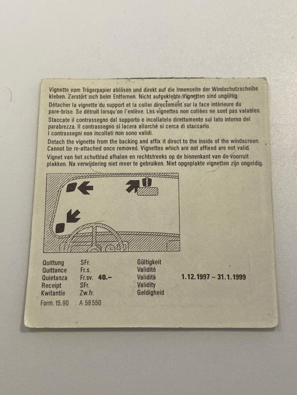 Vignette autostradali: Vignette - Autobahnvignette 1998 – Usato da Genève venduto da DesignGVA 1