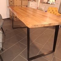 Esstisch Massivholz mit Baumkante Metallgestell 175x90cm 