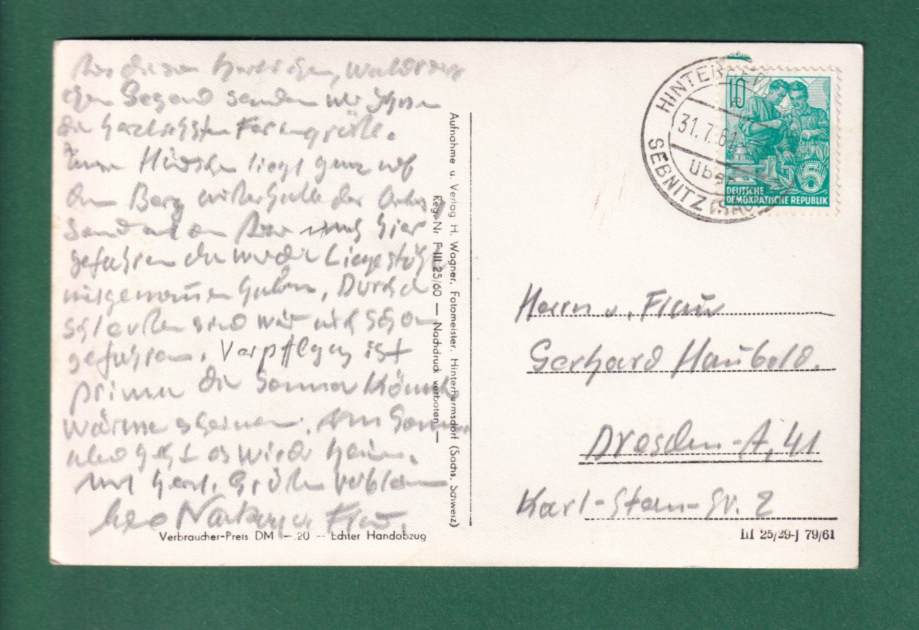 Cartes postales: Erholungsort HINTERHERMSDORF - 1961 – D'occasion à Pully par nicecards-shop 1