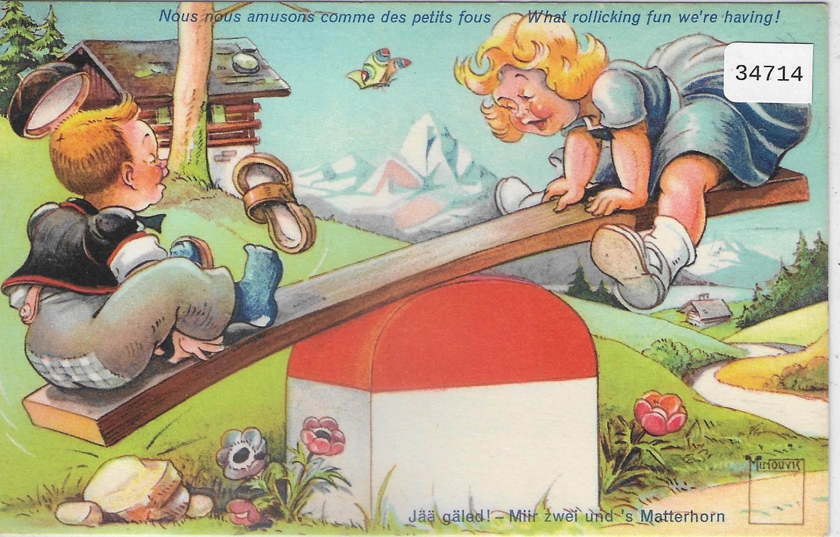 Cartoline postali: Minouvis - Die Schaukel mit Matterhorn – Usato da Ettingen venduto da Kartenplanet