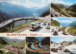 ST. GOTTHARD Auto, Bus, Andermatt mit FO-Bahn, Foto Borelli