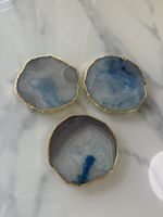 Untersetzer Achat blau Goldrand 3 Stück