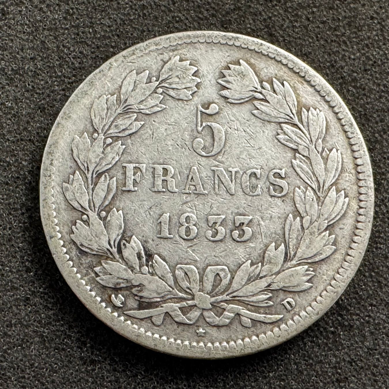 Alle Münzen: 5 Francs Silber Frankreich 1833 D – Gebraucht aus Reitnau von tb-muenzen