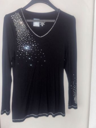 Schickes schwarzes Damen-Shirt mit Strass, Grösse XL