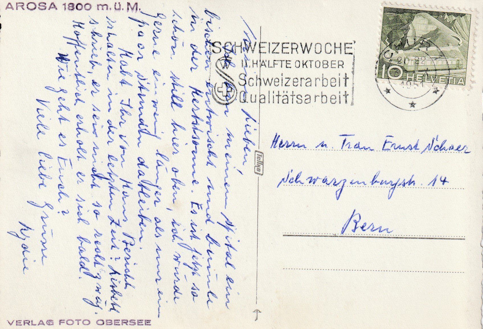 Cartoline postali: AK Arosa - gel. 1951 – Usato da Fribourg venduto da schnalla92 1