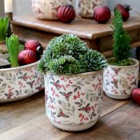 Übertopf mit Blättern & Beeren-Motiv, Höhe 13,5 cm
