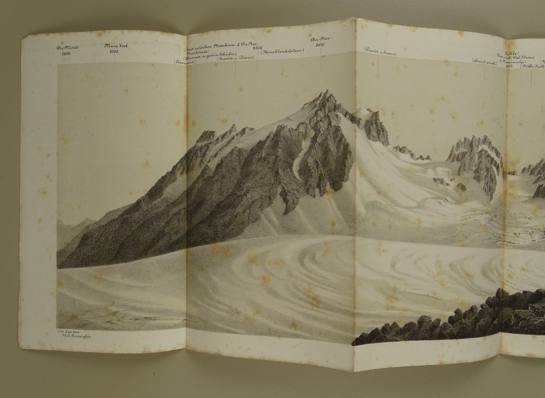 Stiche: PUNTAIGLASGLETSCHER UND UMGEBUNG, PANORAMA 1868 – Gebraucht aus Grüningen von Kartensammler