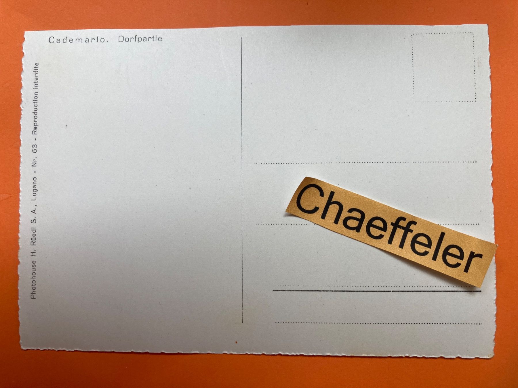 Ansichtskarten: Cadematio. Dorfpartie – Gebraucht aus Zürich von Chaeffeler 1