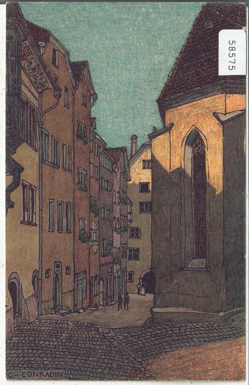 Cartoline postali: Chur - Hinter der St. Martins Kirche - Litho – Usato da Ettingen venduto da Kartenplanet