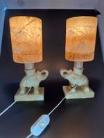 2x Nachttischlampe mit Elefanten, aus Stein geschnitzt