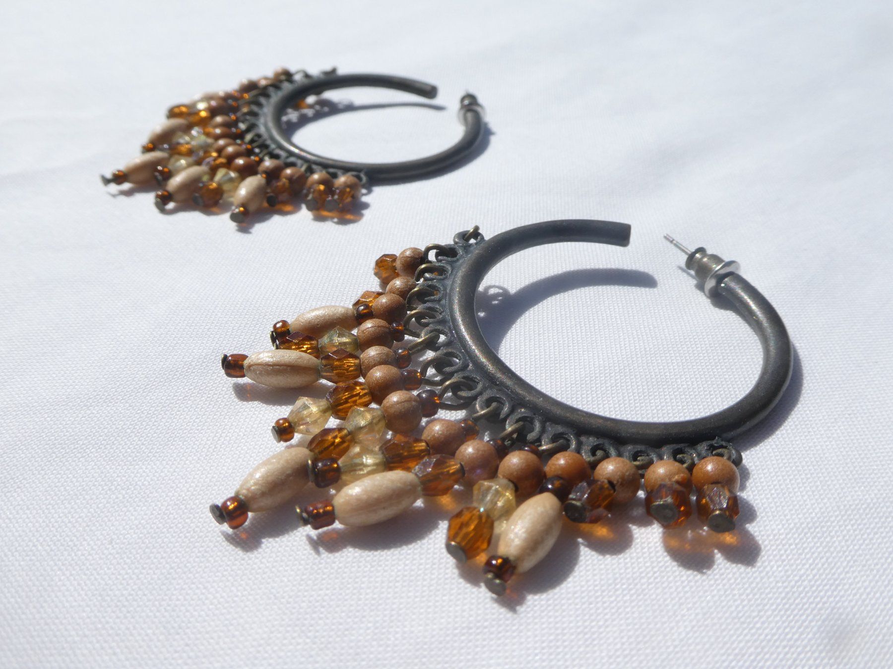 Boucles d'oreille: Grosse Vintage Ohrstecker mit Holzanhänger, Modeschmuck – D'occasion à Gattikon par kaandooh 1