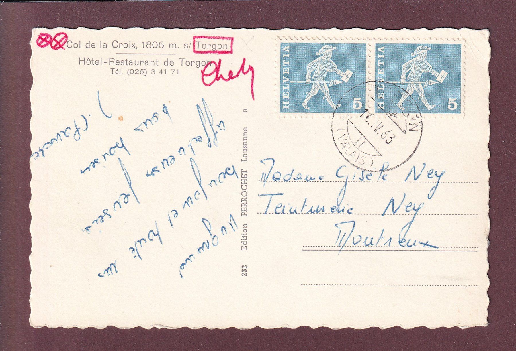 Cartoline postali: Col de la CROIX sur TORGON - 1963 // pli d'angle // – Usato da Pully venduto da nicecards 1