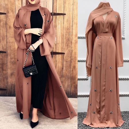 Elegante Abaya in XL mit floralen Applikationen