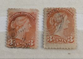 Vintage Canada 3 Cent Stamps - M# 13a&13b
