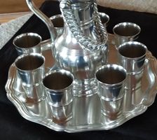Vintage Sigg Pewter Wine Set with Tray and 8 Cups