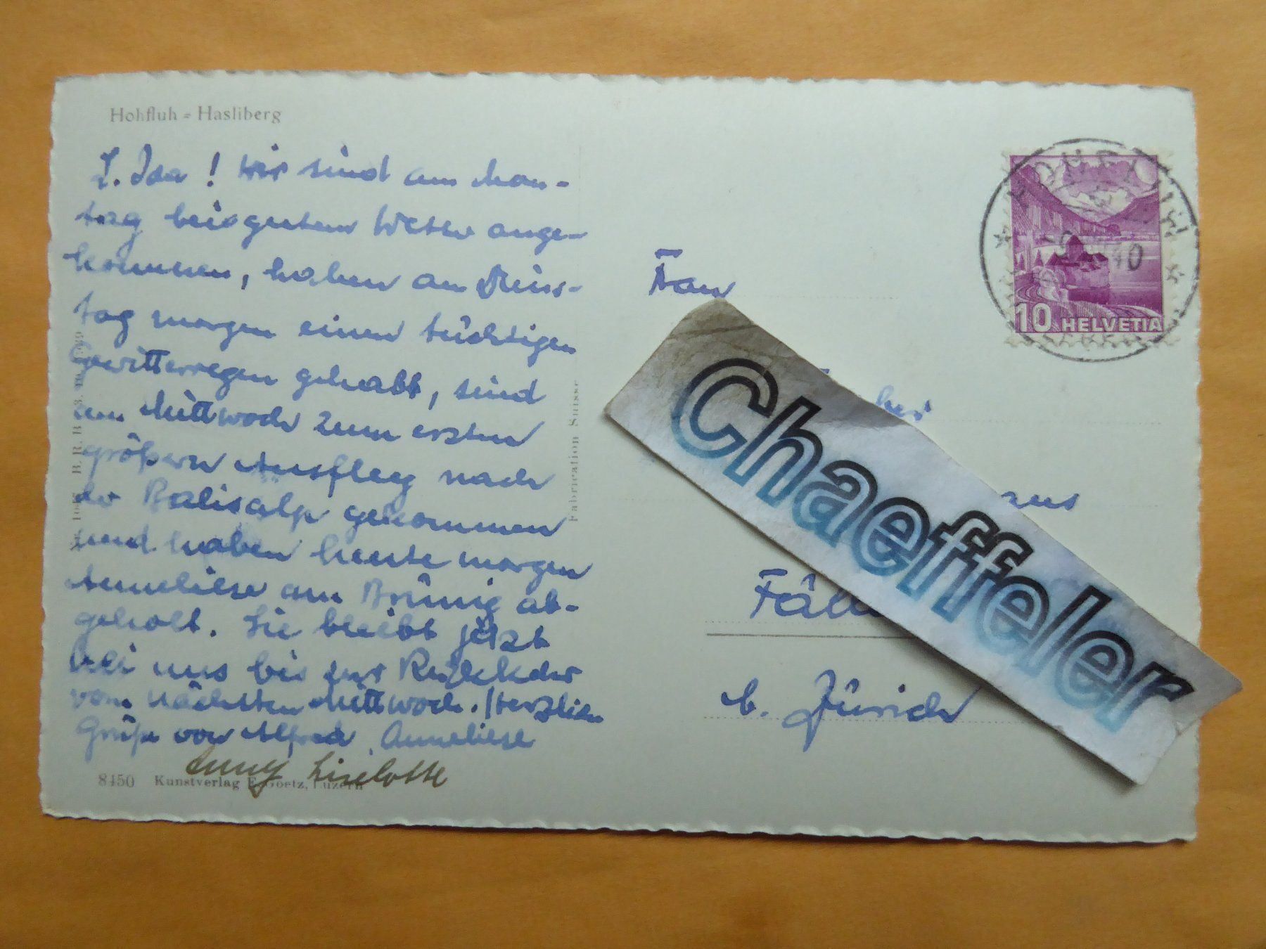Cartoline postali: 1940 Hohfluh Hasliberg – Usato da Zürich venduto da Chaeffeler 1