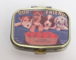 Metall Pillendose Hunde Terrier Friends neu Taschenspiegel