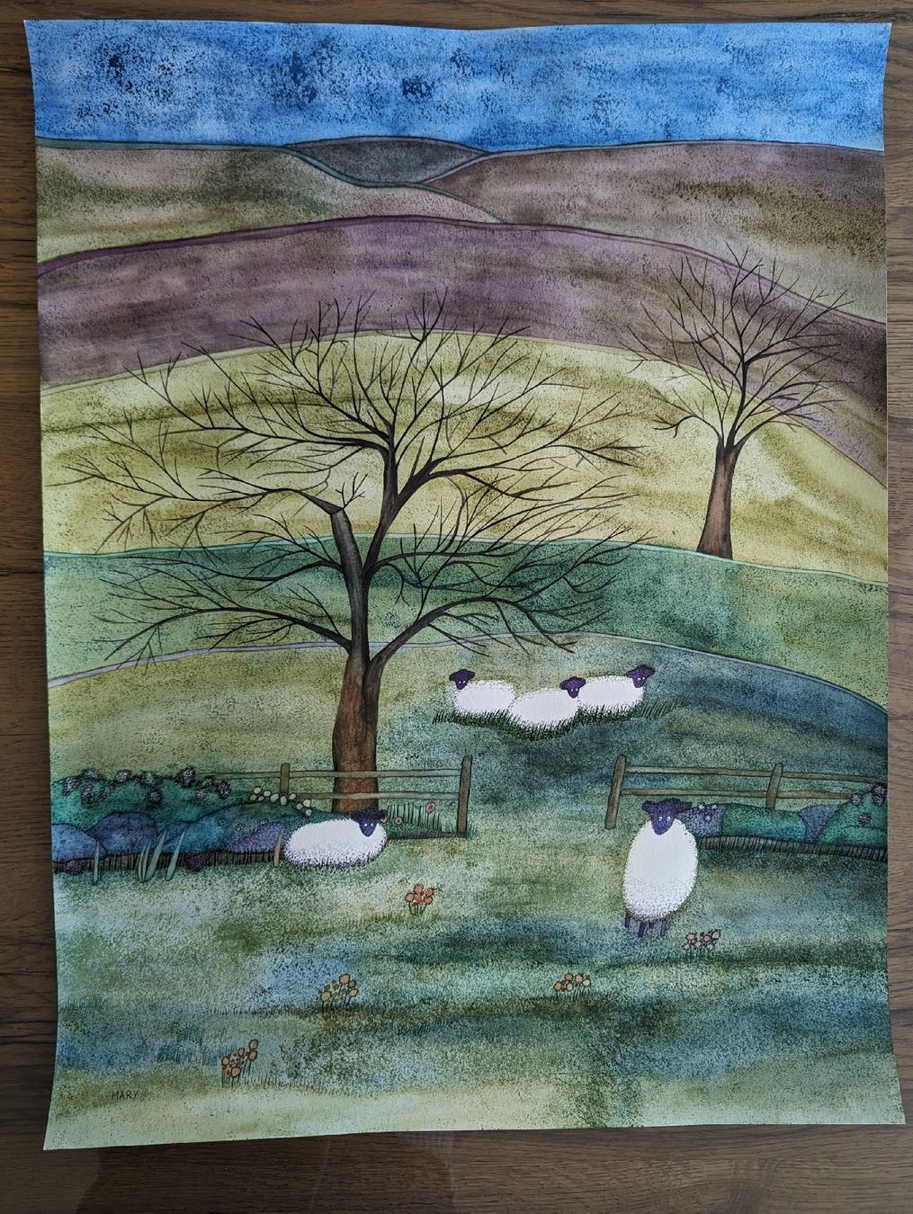 Alle Dekorationen: SALE Original Aquarell von mir gemalte Schafe Bild – Neu und originalverpackt aus Wittenbach von Mary.M.Boesch 1