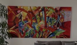 Large abstract canvas painting red