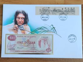 Notenbrief Bankfrische 1-Dollar-Banknote aus Guyana