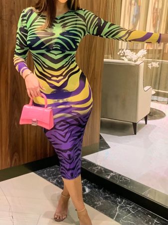 Chic e sexy Abito Zebrato multicolore-tg S/M-nuovo-per feste